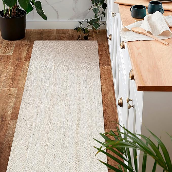 Hausattire Hand Woven Jute Braided Rug, 2'x6' – Off White, Reversible Boho Entry Area Rugs for Kitchen, Living Room I Farmhouse Indoor Outdoor Decorative Floor Rug, 24x72 Inches