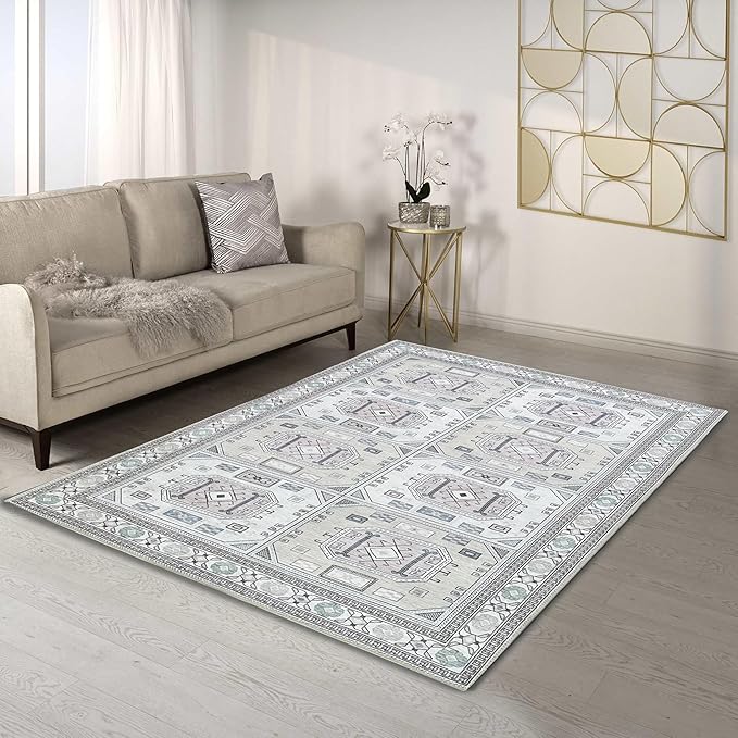Fame Living Faded Oushak Rug, Turkish Vintage Floral Pastel Large Oversized Area Rugs for Living Room Dining Bedroom Kitchen Bathroom Nursery (848BrCr, 9' x 12')