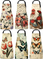 Bencailor 6 Pcs Spring Kitchen Aprons with Pockets Flower Rooster Bee Butterfly Sunflower Summer Aprons Bulk for Women(Classic Color,Butterfly)