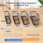 BasicForm 4 Pack Metal Kitchen Inside Cabinet Door Organizer, Adhesive Lid Organizers Cabinet Door Storage for Tupperware Lid, Storage Holder Basket for Kitchen Wall Mounted (Black)