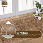 Washable Area Rug 2'6'' x 8' Vintage Traditional Persian Mat - Foldable Distressed Non-Slip Machine Washable Carpet for Living Room Bedroom Kitchen Home Decor - Bronze and Ivory
