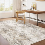 3x4 Washable Area Rug Brown Grey Abstract Entryway Office Throw Rug Neutral Modern Non Slip Soft Low Pile Small Carpet for Kitchen Living Room Bedroom Entrance