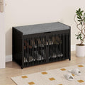 WISUCART Shoe Storage Bench with Cushion Seat, Bamboo Entryway Shoe Rack Bench, 2-Tier Shoe Organizer for Entryway, Bedroom, Hallway, Living Room, Holds Up to 330 lbs, Black