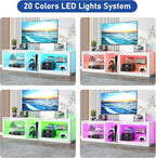 Vinctik 6&Fox LED TV Stands w/Power Outlet,60,00-Colors Lighting for 65 70in TV, 63" Modern High Gloss Entertainment Center,TV Console W/Adjustable Glass Shelves for Living Room Game Bedroom (White)