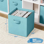 Storage Cubes Pack Of 8 - Standard Size Cube Storage Bin 10.5x10.5x11 With Dual Handles For Easy Carrying- Fabric Storage Bins Collapsible (Blue)
