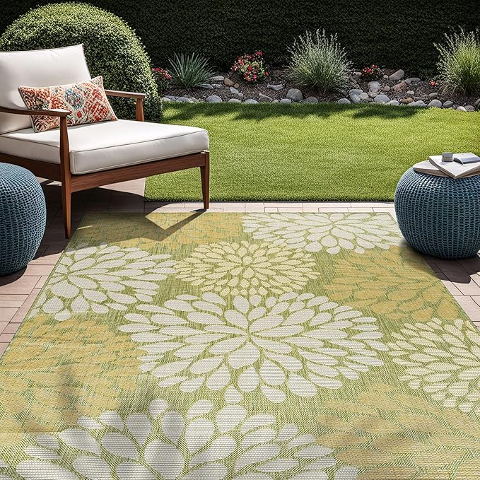 Beverly Rug Outdoor Rug 8x10 Modern Exotic Tropical Leaf Area Rugs for Indoor and Outdoor Patio Deck Porch Garden Water Resistant Washable Outside Carpet (8 x 10 Green)