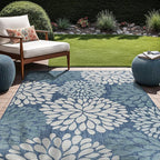 Beverly Rug Outdoor Rug 10x14 Modern Exotic Tropical Leaf Area Rugs for Indoor and Outdoor Patio Deck Porch Garden Water Resistant Washable Outside Carpet (10 x 14 Blue)