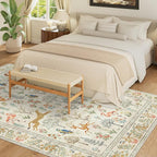 DUKINO 5x7 Rug, Washable Animal Living Room Rug with Non Slip Vintage Design, Soft Low Pile Large Carpet for Bedroom, Nursery, Dining Room, Farmhouse, Playroom, White