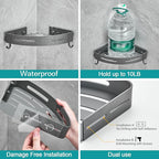 2-Tier Corner Shower Shelf No Drilling Bathroom Shelves Shower Caddies Adhesive Bath Corner Shelf Wall Mounted Bathroom Shower Caddy Organizer - Dark Grey