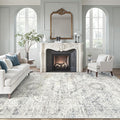 Soalmost Area Rug 10x12 Vintage Washable Living Room Large Carpet Non Slip Bedroom Indoor Office Dining Room Low Pile Thin Rug Blue Ivory