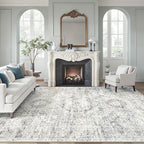Soalmost Area Rug 10x12 Vintage Washable Living Room Large Carpet Non Slip Bedroom Indoor Office Dining Room Low Pile Thin Rug Blue Ivory