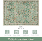 MUJOO Green Washable Rugs 8x10,Floral Area Rug for Living Room Dining Room Bedroom,Large Throw Carpet,Boho Non Slip Indoor Floor Big Soft Botanical Vintage Ultra-Thin