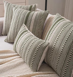 Boho Throw Pillow Covers 18x18 Inch Set of 2, Farmhouse Decorative Couch Pillow Cases, Green Accent Pillows of Bed, Sofa Bedroom Living Room Home Decor Cushion Cover