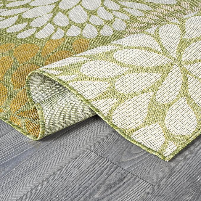 Beverly Rug Outdoor Rug 8x10 Modern Exotic Tropical Leaf Area Rugs for Indoor and Outdoor Patio Deck Porch Garden Water Resistant Washable Outside Carpet (8 x 10 Green)