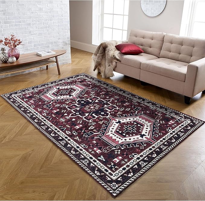 Fame Living Washable Area Rug. Modern Farmhouse. Vintage. Turkish. Bohemian. Distressed. Oriental. Traditional. Rugs for Living Room. Dining. Bedroom. Office. Entryway. Foyer. (851RR, 9' x 12')