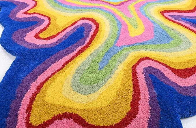 Irregular Shaped Handmade Wool Rug | Modern Colourful Stripe Premium Area Rug Perfect for Home Decor (IR-C, 8x8 ft)