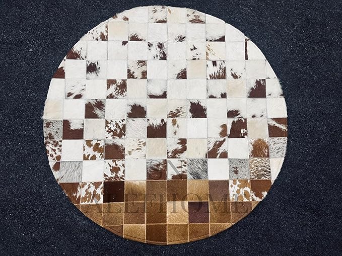 Handmade Pure Cowhide Round Leather Rug for Living Room Bedroom Rug (7X7)