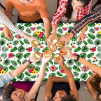 QZYL 4Pcs Luau Party Decorations, 108" X 54" Floral Leaf Tablecloth, Disposable Plastic Luau Party Decorations, Rectangle Tropical Palm Tablecover for Hawaiian Theme Decor Tropical Summer Beach Pool