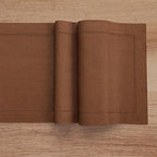 Solino Home Linen Brown Table Runner 120 Inches Long - 100% Pure Linen Hemstitch 14 x 120 Inch Table Runner for Dining - Classic Hemstitch