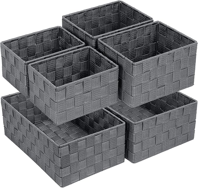 Posprica Woven Storage Baskets for Organizing 6 Pack, Large&Small Storage Cube Bins Set for Bathroom, Storage Boxes Container for Drawer, Closet, Shelf, Dresser, Dark Grey
