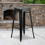 Flash Furniture Kai Commercial Grade 4 Pack 30" High Backless Distressed Black