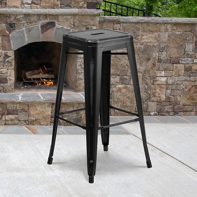 Flash Furniture Kai Commercial Grade 4 Pack 30" High Backless Distressed Black
