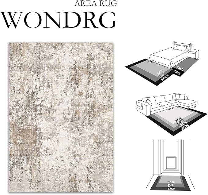 2x5 Washable Runner Rug Brown Grey Abstract Hallway Kitchen Throw Rug Neutral Modern Non Slip Soft Low Pile Carpet for Bathroom Laundry Bedroom Living Room