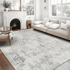 ReaLife Rugs Machine Washable Area Rug - Living Room Bedroom Bathroom Kitchen Entryway Office - Padded Low Pile Stain Resistant Premium - Boho Farmhouse Vintage - Noor - Ivory Grey 5' x 7'