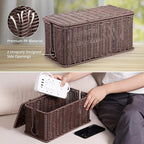 Large Cable Management Box, Handwoven Imitation Rattan Cord Organizer Cord Hider Box, Desk Cord Management Box to Hide Cords and Power Strips, 13.5" L x 6.2" W x 6" H, Dark Brown