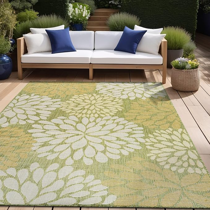 Beverly Rug Outdoor Rug 8x10 Modern Exotic Tropical Leaf Area Rugs for Indoor and Outdoor Patio Deck Porch Garden Water Resistant Washable Outside Carpet (8 x 10 Green)