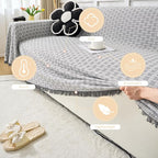 Grey Couch Cover Blanket Cute Geometrical Jacquard Washable Sofa Cover for Extra Large Furniture for 3 Cushion Sofa L Shaped Sectional Couch Blanket 71"x 118"