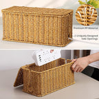 Large Cable Management Box, Handwoven Imitation Rattan Cord Organizer Cord Hider Box, Desk Cord Management Box to Hide Cords and Power Strips, 13.5" L x 6.2" W x 6" H, Natural