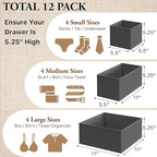 Simple Houseware Foldable Drawer Organizer for Clothes/Underwear/Panty/Onesie Stocking Bin, Set of 12, Dark Gray