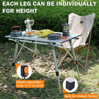 JOUYEK Folding Outdoor Camping Table with Adjustable Legs, Lightweight Aluminum Roll Up Camp Table with Carrying Bag, Mesh Storage Organizer, for Cooking, Picnic, Beach, Backyards, BBQ, Party