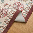 jinchan Elora 3x10 Floral Runner Rug for Hallway Washable Kitchen Runner Vintage Romance Design Non Slip Thin Indoor Floor Cover Low-Profile Throw Carpet for Entryway Bathroom Bedroom Porch, Red/Beige