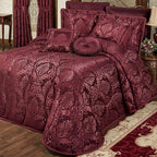 Touch of Class Camelot Luxury Bedding | Robust Burgundy | Matte Satin Damask on Richly Textured Jacquard-Woven Chenille | Designed 3 Piece Set Includes Cal King Quilted Bedspread & 2 King Shams
