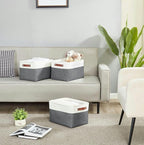 DECOMOMO Storage Bins, Large Fabric Storage Baskets for Shelves, Decorative Linen Closet Organizer, 15 x 11 x 9.5 inches (Slate Grey & White, 4 Pack)