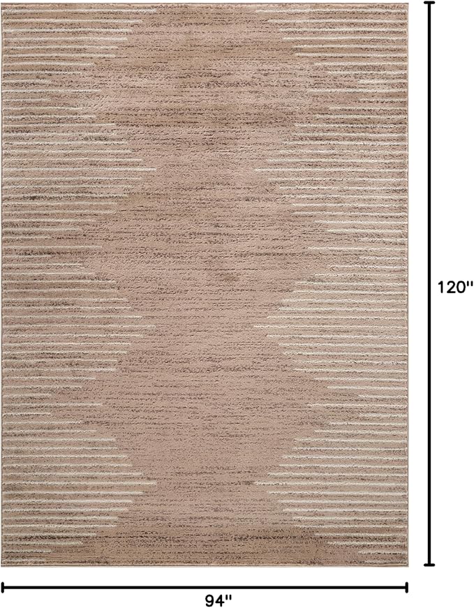Rugshop Bohemian Stripe Stain Resistant High Traffic Living Room Kitchen Bedroom Dining Home Office Area Rug 7'10" x 10' Beige