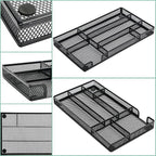 Annova Desk Drawer Organizer Tray for Office Organization - Metal Mesh - Storage Tray with Dividers for Pens, Desktop Accessories, Bathroom, Kitchen, Makeup and Office Supplies (Small, Black)