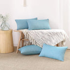 Deconovo Decorative Throw Pillow Covers - Set of 4 Soft Linen Cushion Covers, 12x20 Inch, Green & Machine Washable Pillowcases for Sofa, Bedroom, Living Room Décor, Coral Green,COVERS ONLY, No Inserts