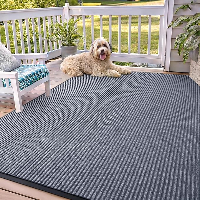 OLANLY Front Door Mat Indoor Outdoor Entrance, Waterproof Heavy Duty Doormat, Fade Resistant, Low Profile, Easy Clean Patio Porch Welcome Floor Mats for Entry, 71x47, Ash Grey
