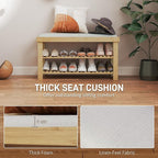 HOMCOM Bamboo Shoe Bench, 3-Tier Entryway Bench with Storage and Cushion, Shoe Organizer for Entryway, Hallway, Holds Up to 331 lbs, 35.4 x 11.4 x 19.3 Inches, Natural