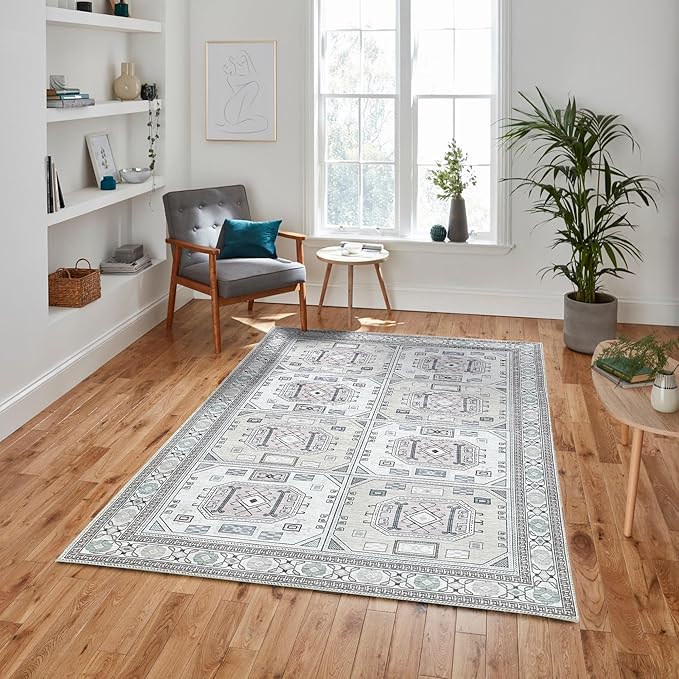 Fame Living Faded Oushak Rug, Turkish Vintage Floral Pastel Large Oversized Area Rugs for Living Room Dining Bedroom Kitchen Bathroom Nursery (848BrCr, 9' x 12')
