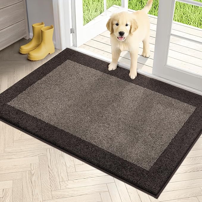 PURRUGS Dirt Trapper Door Mat 32" x 48", Non-Slip/Skid Machine Washable Entryway Rug, Shoes Scraper, Throw Rug, Super Absorbent Area Rug for Muddy Wet Shoes and Paws, Grayish Brown & Coffee