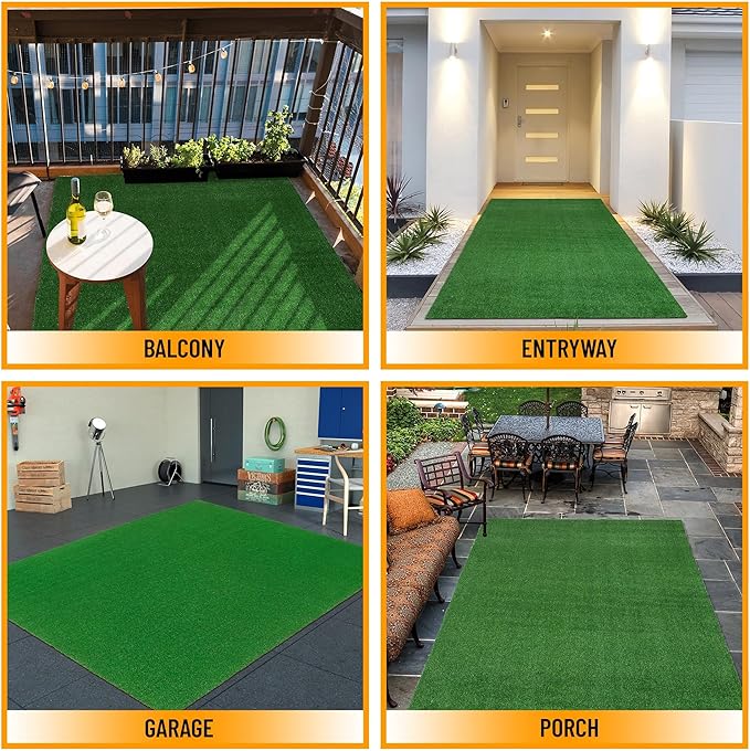 Ottomanson Artificial Grass Turf 6'6" x 14' Indoor Outdoor Faux Grass Rug with Drainage Holes, Customizable with Extra Long Size Options, Perfect for Patio Lawn Balcony Weddings Photoshoot Backdrop