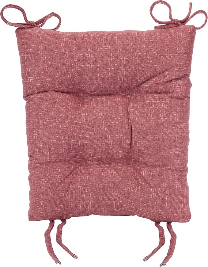 Klear Vu Omega Non-Slip Rocking Chair Cushion Set, Assembled in USA, Thick Padding & Tufted Design, Includes Seat Pad & Back Pillow with Ties, 17x17 Inches, 2-Piece Set, Dusty Rose