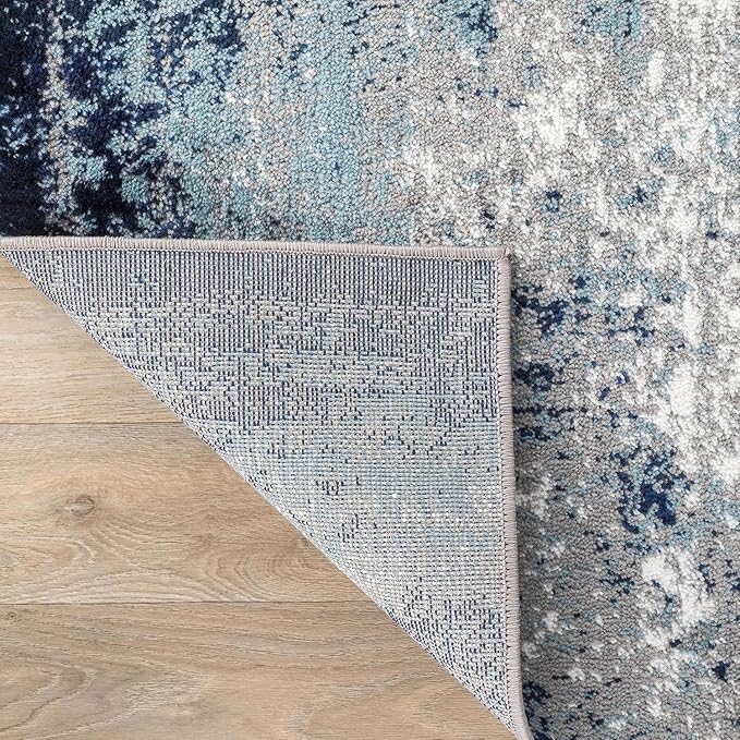 Distressed Blue Grey Greek Key Pattern Indoor Area Rug 3x5 for Living Room Bedroom Dining Room Faux Wool Anti Slip Floor Mats Nursery Entryway Minimalist Geometric Texture Bordered Rugs Retro Carpet
