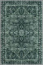 KOZYFLY Area Rug 4x6 Ft Washable Rugs for Entryway Non Slip Faux Wool Printed Throw Rug for Kitchen Bedroom Hallway Living Room Indoor Floor Decoration, Dark Green