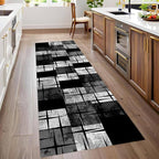 Distressed Checkered Runner Rugs, 2x10ft, Washable Runner Rug with Rubber Backing, Soft Vintage Geometric Black Grey Floor Carpet for Front Door Home Office