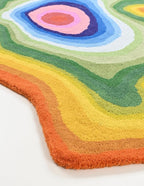 Irregular Shaped Handmade Wool Area Rug | Modern Colourful Stripe Premium Carpet | Perfect for Living Room, Bedroom, Dining Room & Home Decor (Rainbow, 4x4 ft)